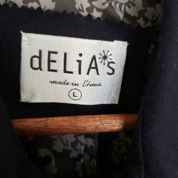 Delia's Navy Blue Wool Coat Chunky Button Large - Picture 8 of 12